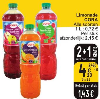 Cora Limonade CORA 3 x 2L aanbieding