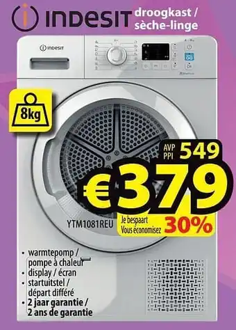 ElectroStock Indesit droogkast - sèche-linge ytm1081reu aanbieding