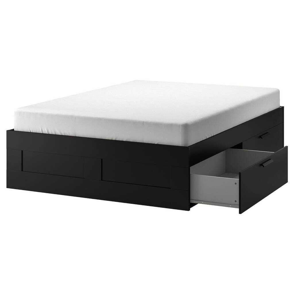 Brimnes bedframe met opberglades, zwart/luröy, 140x200 cm promotie bij IKEA