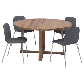 IKEA Mörbylånga / karlpetter tafel en 4 stoelen, eikenfineer bruin gelazuurd/gunnared middengrijs verchroomd, 145 cm aanbieding