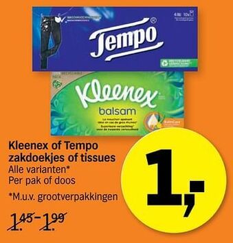 Albert Heijn Kleenex of tempo zakdoekjes of tissues aanbieding