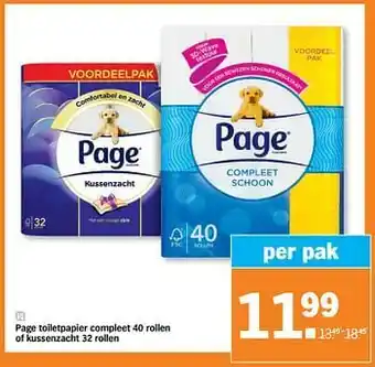 Albert Heijn Page toiletpapier compleet of kussenzacht aanbieding