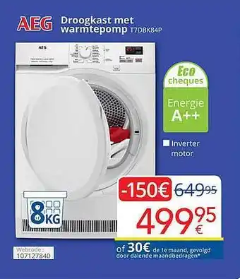 Eldi Aeg droogkast met warmtepomp 8 kg aanbieding