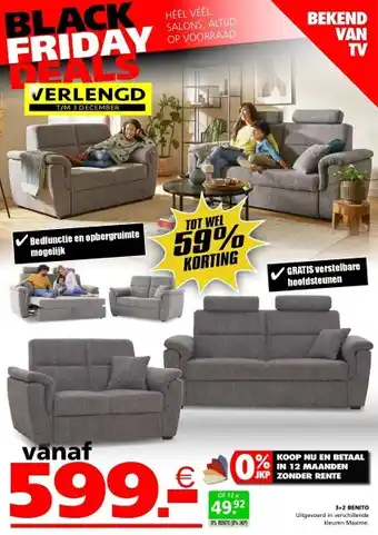 Benito 3-zits + 2-zits salon, zetelbed