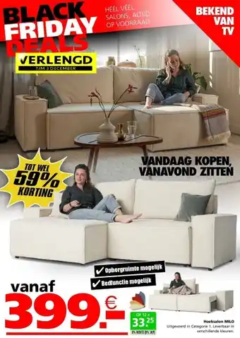 Seats and Sofas Milo hoeksalon, zetelbed aanbieding