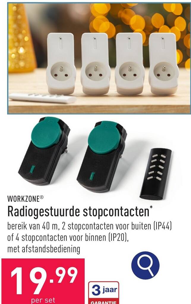 WORKZONE Radiogestuurde stopcontacten* promotie bij ALDI