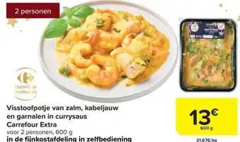 Carrefour Visstoofpotje van zalm, kabeljauw en garnalen in currysaus 600g aanbieding