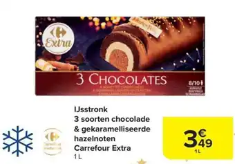 Carrefour IJsstronk 3 soorten chocolade & gekaramelliseerde hazelnoten Carrefour Extra 1L aanbieding