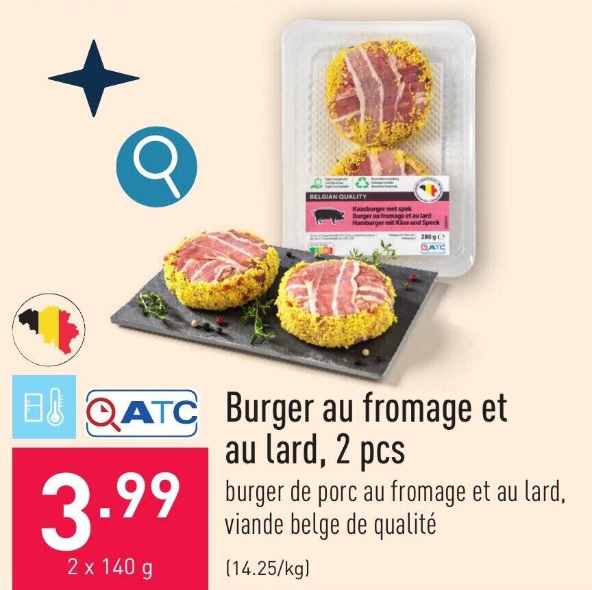 Burger au fromage et au lard, 2 pcs 2 x 140 g promotie bij ALDI