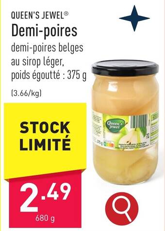 ALDI QUEEN'S JEWEL Demi-poires 680 g aanbieding
