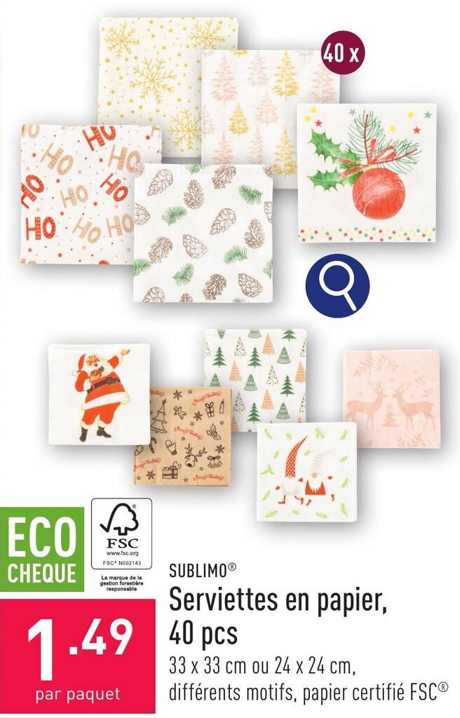 Serviettes en papier, 40 pcs promotie bij ALDI
