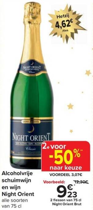 Carrefour Alcoholvrije schuimwijn en wijn Night Orient 75 cl aanbieding
