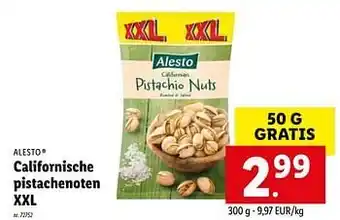 Lidl Californische pistachenoten xxl 50g aanbieding