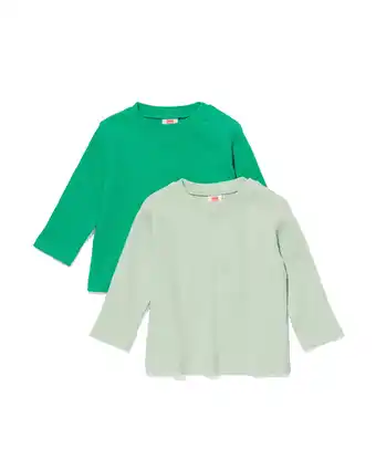 HEMA Hema baby t-shirts rib biologisch katoen - 2 stuks groen (groen) aanbieding