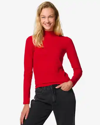 HEMA Hema dames shirt chelsea met ribbels rood (rood) aanbieding