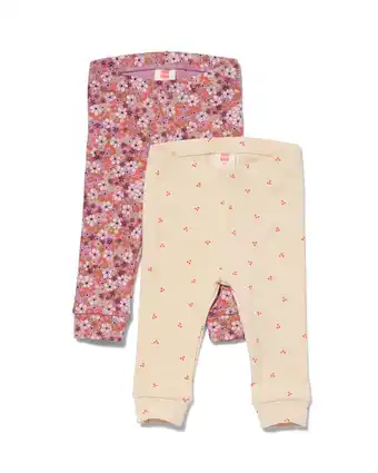 HEMA Hema baby leggings rib bloemen - 2 stuks roze (roze) aanbieding