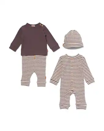 HEMA Hema newborn setje 4-delig met stretch strepen ecru (ecru) aanbieding