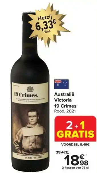 Carrefour Australië Victoria 19 Crimes Rood, 2021 3 flessen van 75 cl aanbieding