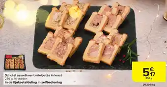 Carrefour Schotel assortiment minipatés in korst 256 g, 16 sneden aanbieding