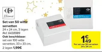 Carrefour Set van 50 witte servetten aanbieding