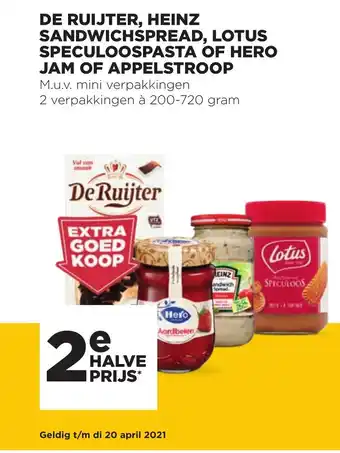 De Ruijter, heinz Sandwichspread,lotus Speculoospasta of Hero Jam of Appelstroop