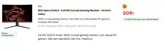 MSI Optix G24C4 - Full hd Gaming Monitor - 24 Inch - 144hz