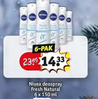 Kruidvat Nivea deospray fresh natural 6 x 150 ml aanbieding