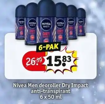 Kruidvat Nivea men deoroller dry impact anti-transpirant 6 x 50 ml aanbieding