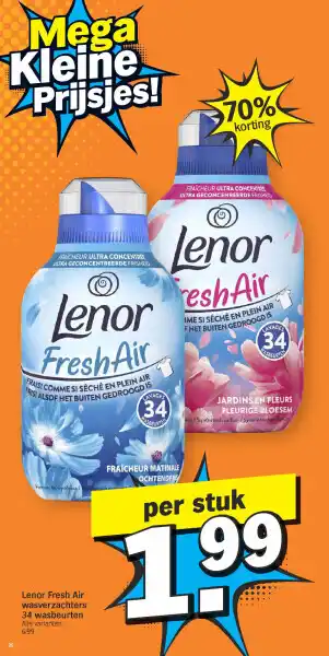 Albert Heijn Lenor fresh air wasverzachters 34 wasbeurten aanbieding