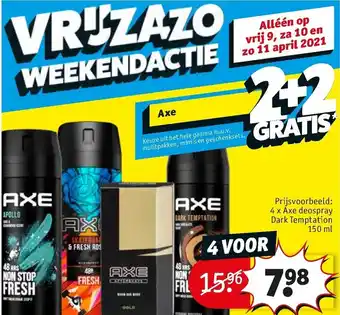 Kruidvat 4 x Axe deospray Dark Temptation 150 ml aanbieding