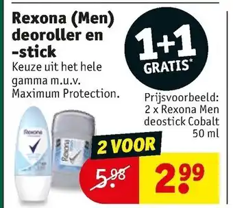 Kruidvat Rexona (Men) deoroller en -stick aanbieding
