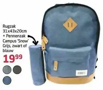 Vavantas Rugzak + pennenzak campus snow grijs, zwart of blauw aanbieding