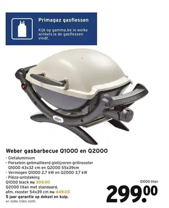 GAMMA Weber gasbarbecue Q1000 en Q2000 aanbieding