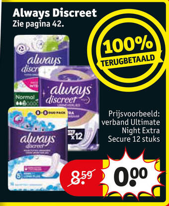 Kruidvat Always Discreet verband Ultimate Night Extra Secure 12 stuks aanbieding