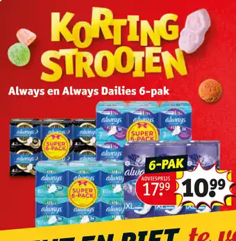 Kruidvat Always en Always Dailies 6-pak aanbieding