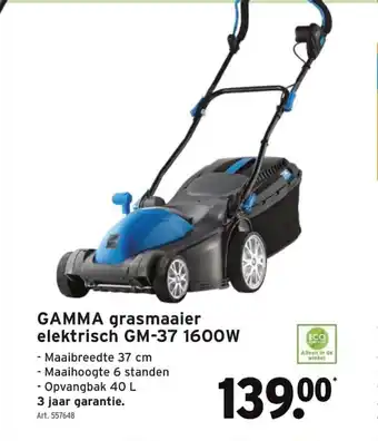 GAMMA Gamma grasmaaier elektrisch GM-37 1600W aanbieding