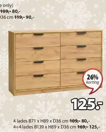 Jysk Jenslev commode 4+4 lades b139 x h89 x d36 cm aanbieding