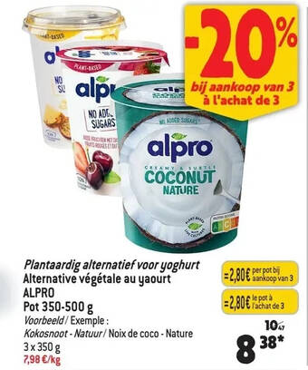 Match Plantaardig alternatief voor yoghurt alternative végétale au yaourt alpro pot 350-500 g aanbieding