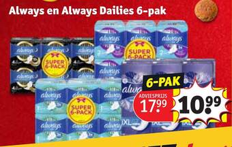 Kruidvat Always en Always Dailies 6-pak aanbieding