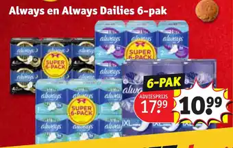 Kruidvat Always en Always Dailies 6-pak aanbieding