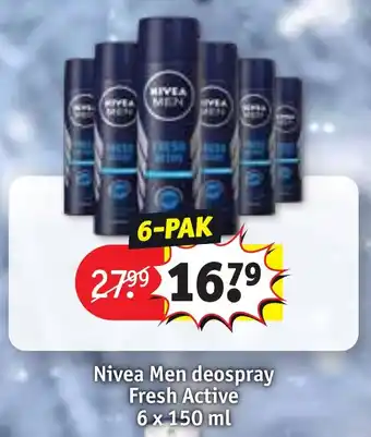 Kruidvat Nivea Men deospray Fresh Active 6 x 150 ml aanbieding