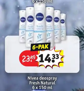 Kruidvat Nivea deospray Fresh Natural 6 x 150 ml aanbieding