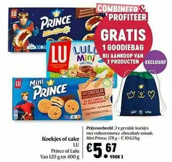 Delhaize Lu gevulde koekjes met volkorentarwe, chocolade smaak, mini prince aanbieding