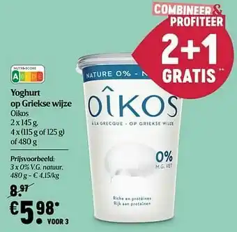 Yoghurt op griekse wijze oikos 0% v.g. natuur
