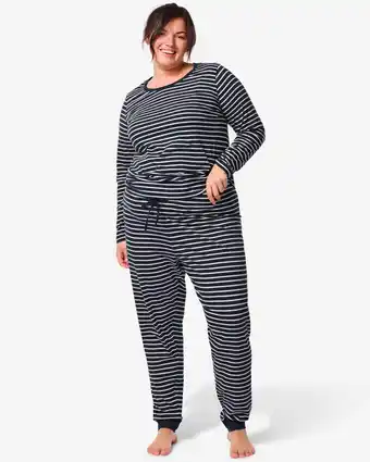 HEMA Hema dames pyjama katoen donkerblauw (donkerblauw) aanbieding