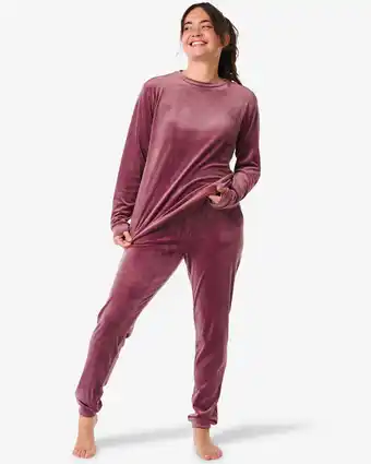 HEMA Hema dames loungebroek velours bordeauxrood (bordeauxrood) aanbieding