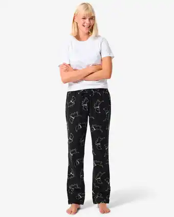 HEMA Hema takkie damespyjamabroek flanel zwart (zwart) aanbieding