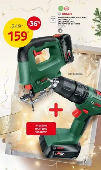 Brico Klopschroefboormachine easyimpact + decoupeerzaag easysaw op batterij aanbieding