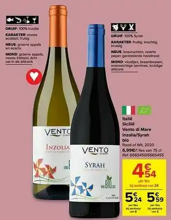 Carrefour Italië sicilië vento di mare inzolia-syrah bio rood of wit, 2020 aanbieding