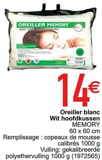 Oreiller blanc wit hoofdkussen memory